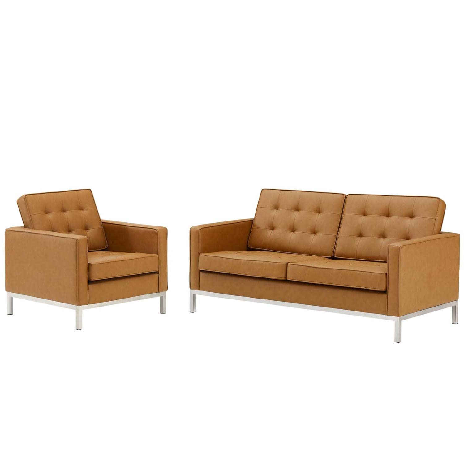 kitchen and dining room sets | CasaFoyer Loft Tufted Faux Leather Loveseat & Armchair Set | Elegant Design | Stainless Steel Frame | Silver Legs | casafoyer.myshopify.com