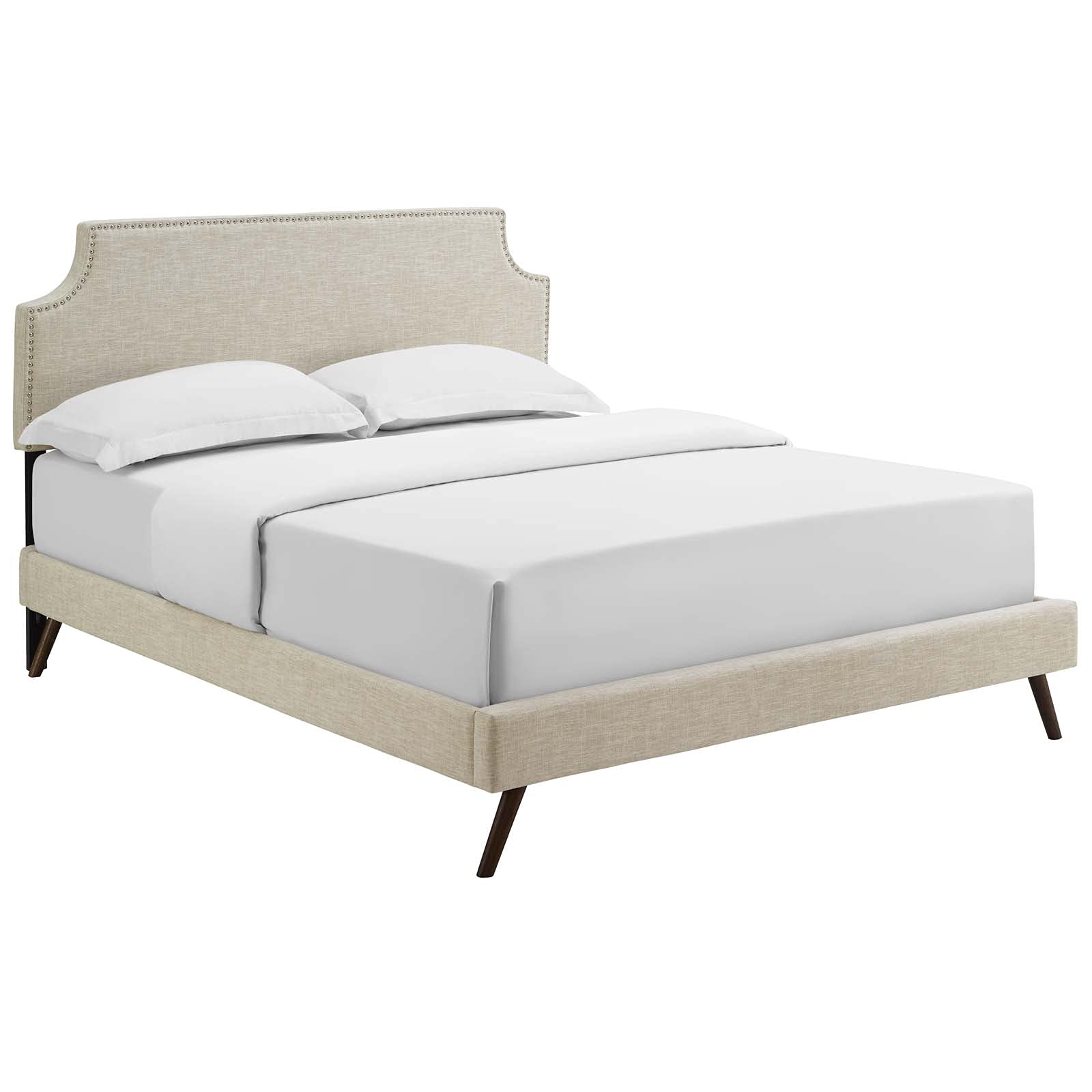 Bed | CasaFoyer Corene Platform Bed | Solid Wood Frame | Polyester Upholstery | Tapered Legs | No Box Spring Needed | Queen Size | Beige | casafoyer.myshopify.com