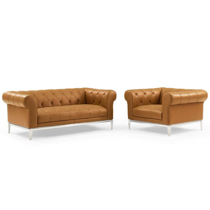 kitchen and dining room sets | CasaFoyer Idyll Leather Chesterfield Loveseat & Armchair Set | Soft Leather Upholstery | Rolled Arms | Tufted Button Accents | Comfortable & Stylish Seating | Sturdy Stainless Steel Frame | Vintage Design | Tan | casafoyer.myshopify.com