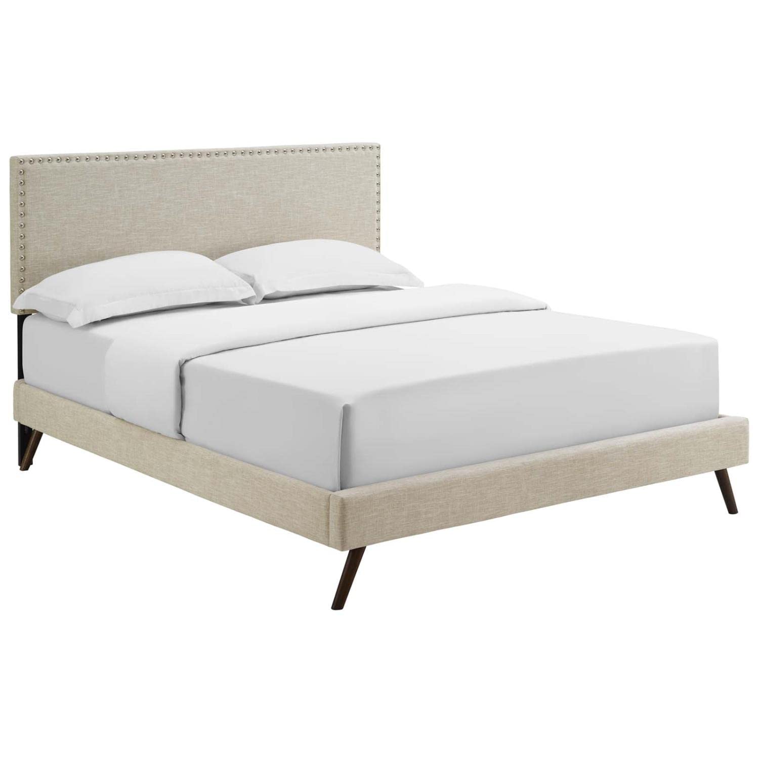 adjustable bed bases | CasaFoyer Macie Platform Bed | Solid Wood Frame | Polyester Upholstery | Tapered Legs | No Box Spring Needed | Memory Foam Compatible | Queen Size | Beige | casafoyer.myshopify.com
