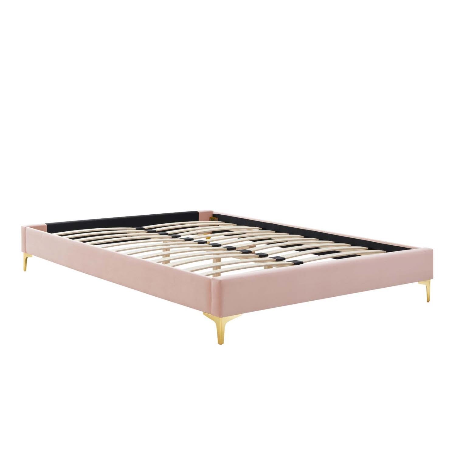 Bed | CasaFoyer Sutton Performance Velvet Queen Bed Frame | Stain-Resistant Upholstery | Wood Slat Support | Gold Metal Legs | 800 lb Weight Capacity | casafoyer.myshopify.com