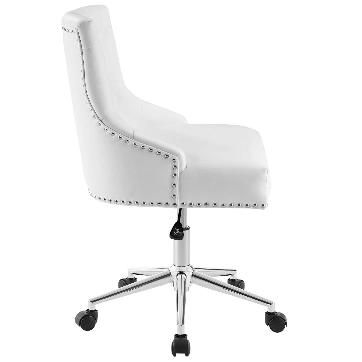 home office desk chairs | CasaFoyer Regent Button Tufted Faux Leather Swivel Office Chair | Timeless Charm & Sophisticated Allure | Metal Nailhead Trim | Padded Back & Seat | Polished Chrome Base | 360-Degree Swivel | Pneumatic Height Adjustment | 287 lbs Weight Capacity | White | casafoyer.myshopify.com