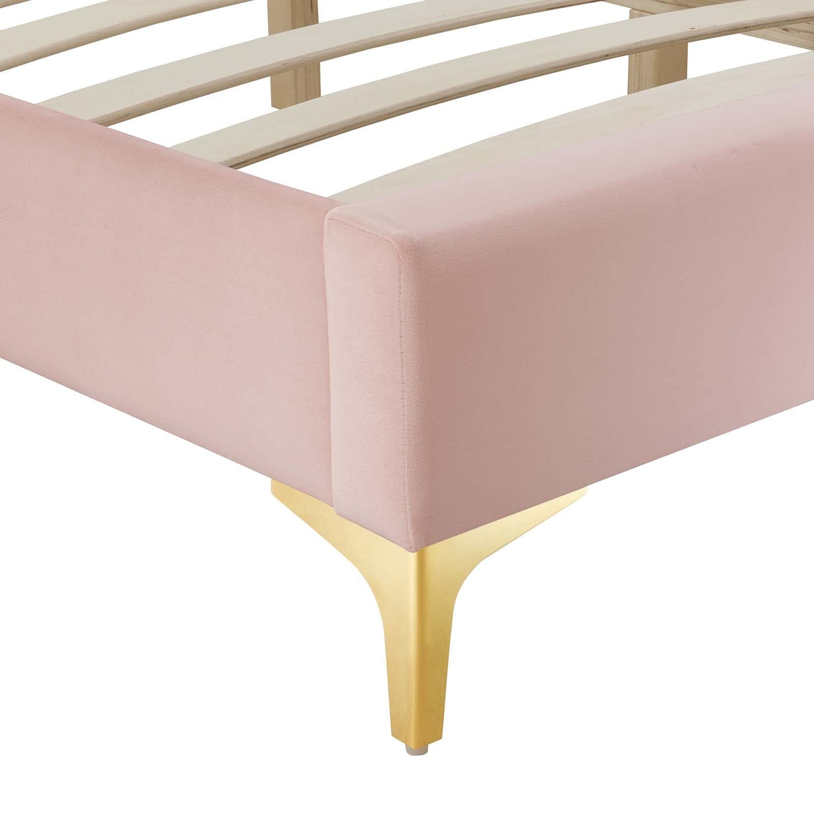 Bed | CasaFoyer Sutton Performance Velvet Full Bed Frame | Stain-Resistant Upholstery | Wood Slat Support | Gold Metal Legs | 800 lbs Weight Capacity | casafoyer.myshopify.com