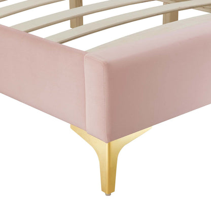 Bed | CasaFoyer Sutton Performance Velvet Full Bed Frame | Stain-Resistant Upholstery | Wood Slat Support | Gold Metal Legs | 800 lbs Weight Capacity | casafoyer.myshopify.com