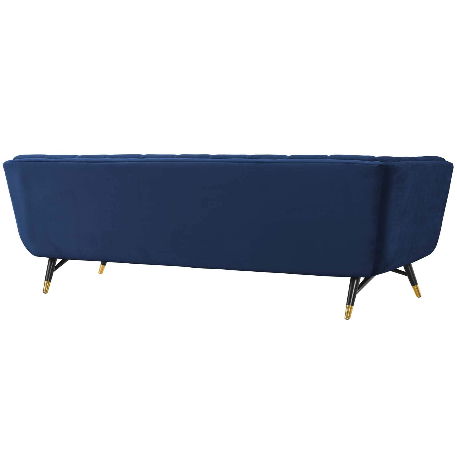sofas | CasaFoyer Adept Performance Velvet Sofa | Trendy, Contemporary & Mid-Century Modern Design | Stain-Resistant Velvet Upholstery | Plush & Comfortable | Black Birchwood Frame with Gold Metal Accents | Holds up to 1322 lbs. | casafoyer.myshopify.com