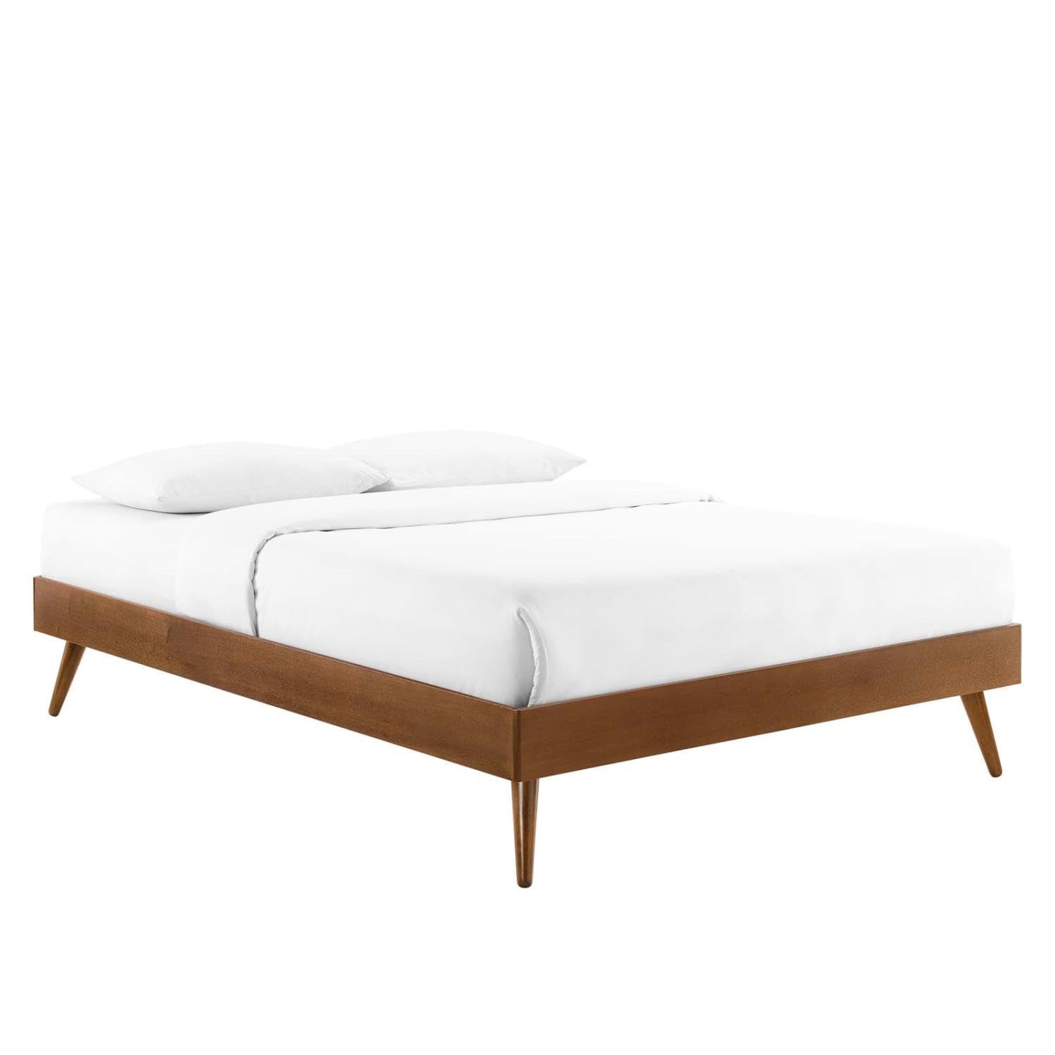 Bed | CasaFoyer Margo Queen Platform Bed Frame | Retro Charm with Modern Accents | Durable Wood Construction | No Box Spring Needed | Walnut Finish | casafoyer.myshopify.com