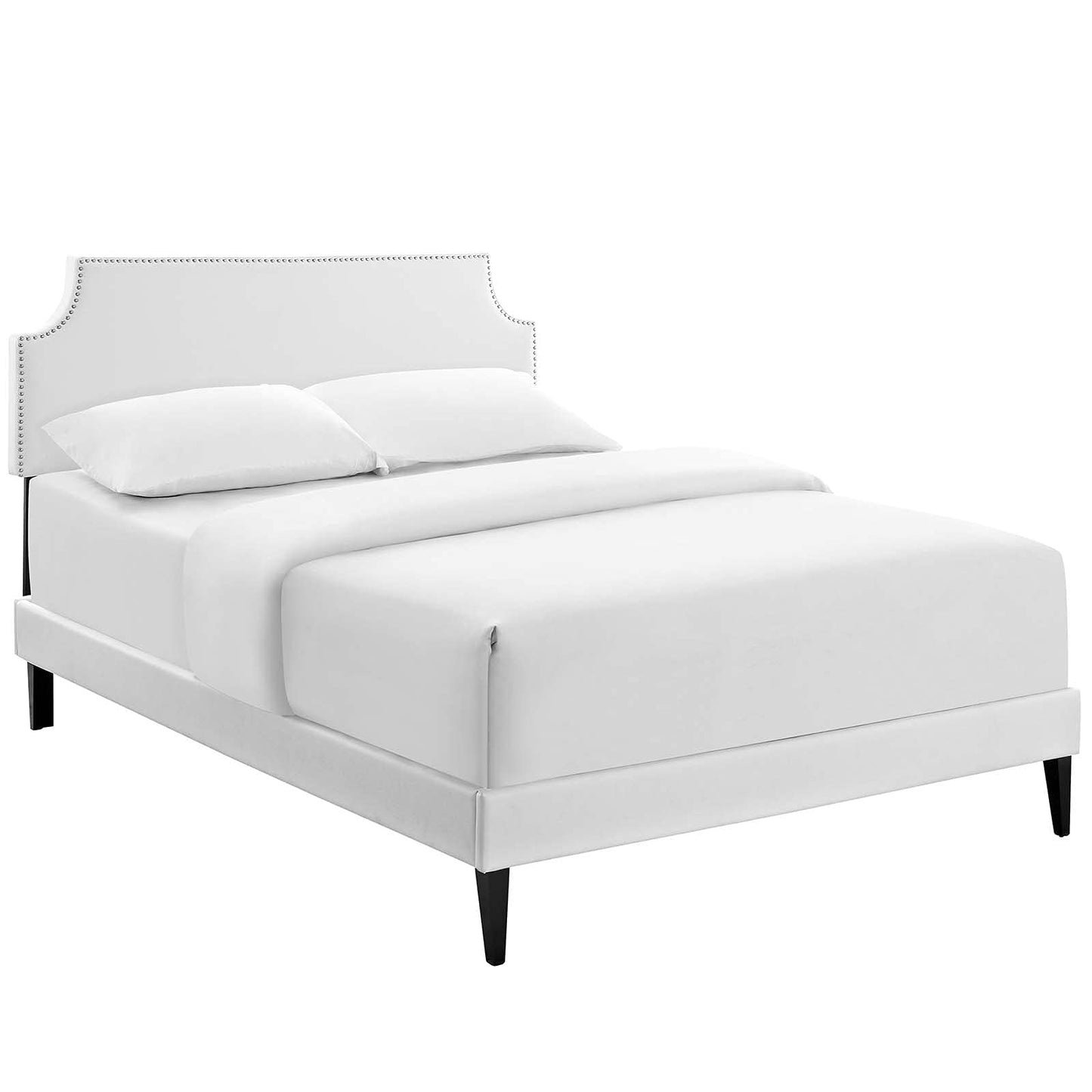 adjustable bed bases | CasaFoyer Corene Platform Bed | Solid Wood Frame | Vinyl Upholstery | Tapered Legs | No Box Spring Needed | Queen Size | Black | casafoyer.myshopify.com