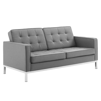 kitchen and dining room sets | CasaFoyer Loft Tufted 2 Piece Faux Leather Accent Set | Silver Gray | Modern Design | Stainless Steel Frame | Button Tufting | Soft & Durable Upholstery | 900 lbs Sofa | 600 lbs Loveseat | casafoyer.myshopify.com