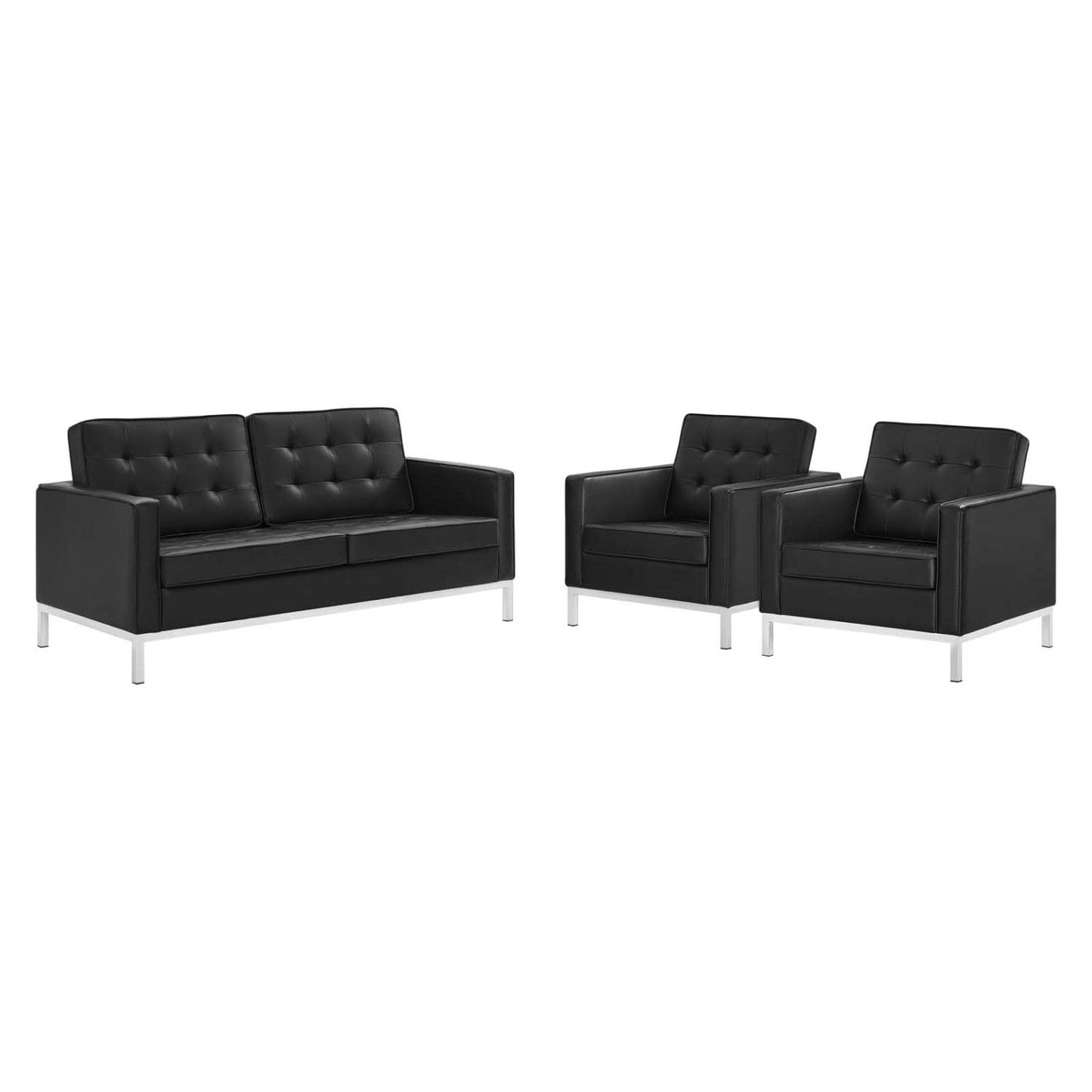 kitchen and dining room sets | CasaFoyer Loft Tufted Faux Leather Loveseat & Armchair Set | Modern Design | Stainless Steel Frame | Button Tufting | Silver Legs | Supports up to 600 lbs | casafoyer.myshopify.com