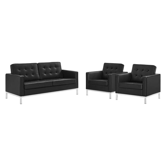 kitchen and dining room sets | CasaFoyer Loft Tufted Faux Leather Loveseat & Armchair Set | Modern Design | Stainless Steel Frame | Button Tufting | Silver Legs | Supports up to 600 lbs | casafoyer.myshopify.com
