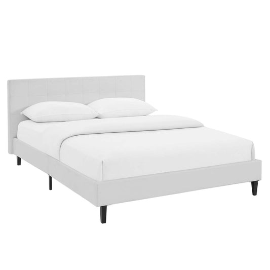 Bed | CasaFoyer Linnea Platform Bed | Elegant Padded Vinyl Base | Tufted Headboard | Solid Wood Legs | No Box Spring Needed | Supports Memory Foam, Spring, Latex, Hybrid | Chic-Luxe Look | 1300 lbs Weight Capacity | Queen Size (Mattress Not Included) | casafoyer.myshopify.com