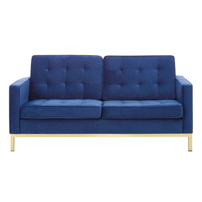 home office desk chairs | CasaFoyer Loft Button Tufted Performance Velvet Loveseat | Gold Navy | Retro Modern Style | Stainless Steel Frame | 600 lbs Weight Capacity | casafoyer.myshopify.com