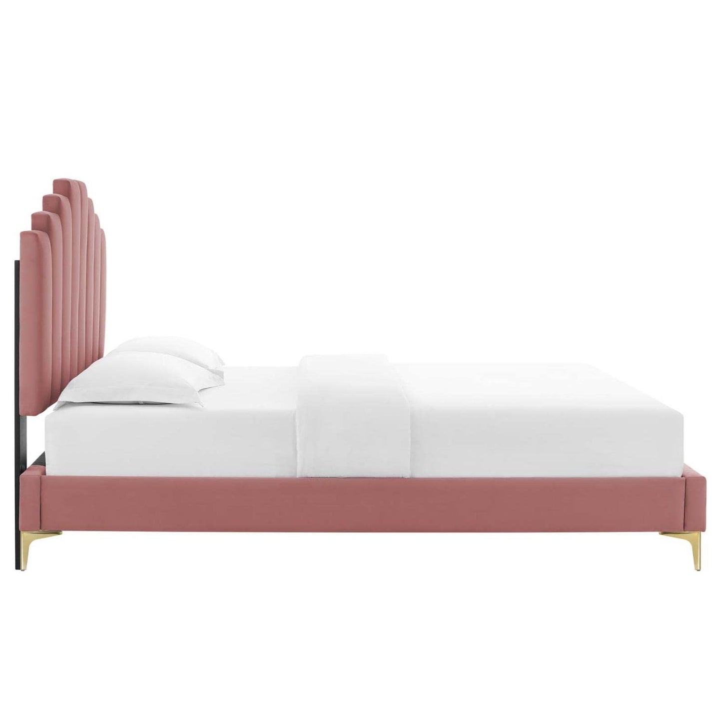 adjustable bed bases | CasaFoyer Elise Performance Velvet King Platform Bed | Glamorous Deco Style | Channel Tufting | Gold Metal Legs | Stain-Resistant & Durable | 800 lb Weight Capacity | Includes Headboard & Bed Frame | casafoyer.myshopify.com