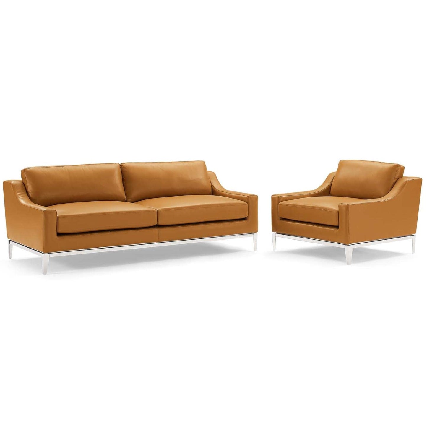 kitchen and dining room sets | CasaFoyer Harness Sofa & Armchair Set | Exquisite Leather Upholstery | Opulent Comfort | Stainless Steel Base | Vintage & Contemporary Home | Tan | casafoyer.myshopify.com