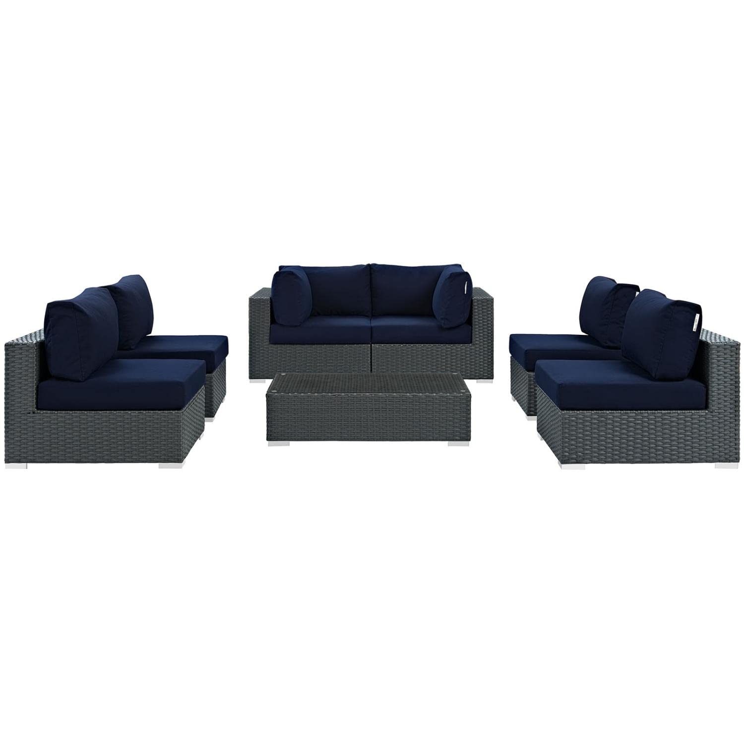 kitchen and dining room sets | CasaFoyer Sojourn Outdoor Patio Furniture Set | 7 Piece Sunbrella Sectional with Armless Chairs, Coffee Table, Corners | casafoyer.myshopify.com