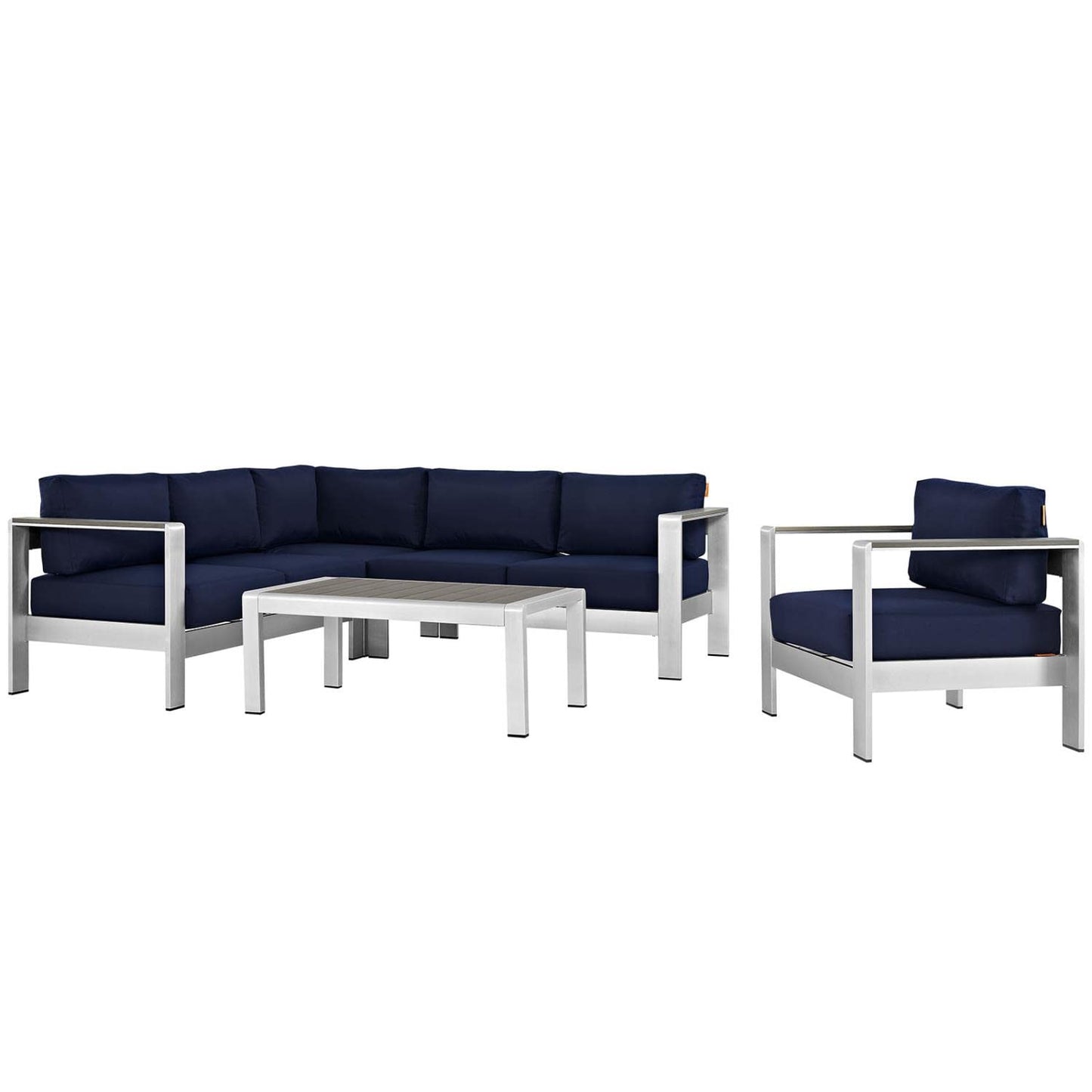 kitchen and dining room sets | CasaFoyer Shore Outdoor Patio Collection | Durable Aluminum Sectional Sofa Set | Silver Navy | casafoyer.myshopify.com
