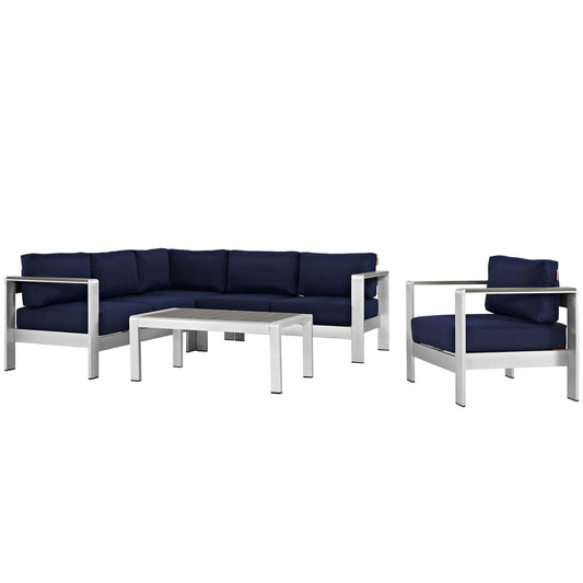 kitchen and dining room sets | CasaFoyer Shore Outdoor Patio Collection | Durable Aluminum Sectional Sofa Set | Silver Navy | casafoyer.myshopify.com