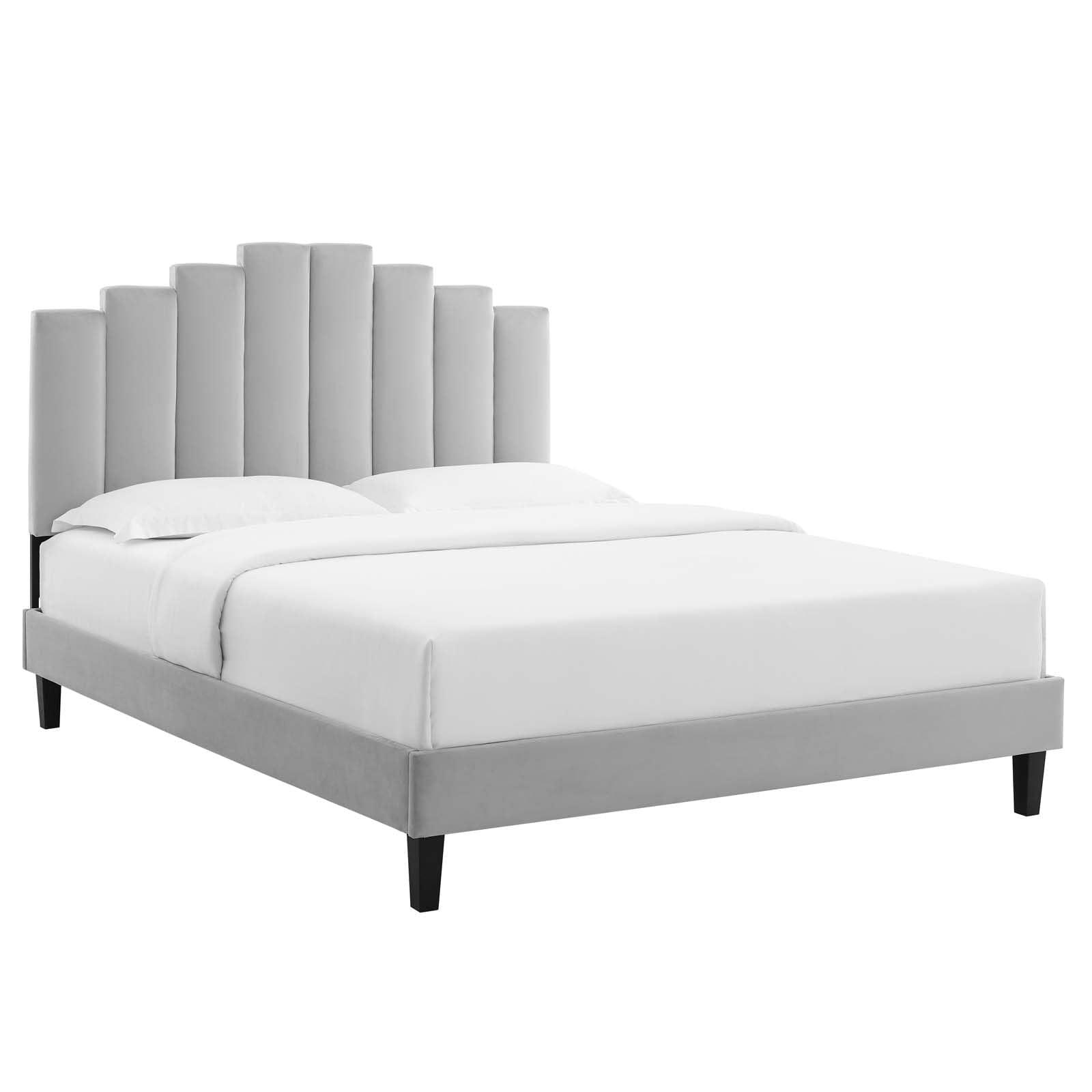 adjustable bed bases | CasaFoyer Elise Performance Velvet Twin Platform Bed | Art Deco Style | Channel Tufted Headboard | Stain-Resistant Velvet Upholstery | Dense Foam Padding | Sturdy Wood Frame | Easy Assembly | Light Gray | casafoyer.myshopify.com