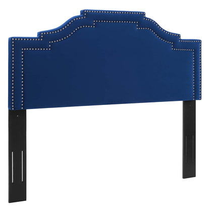 headboards | CasaFoyer Lucia Performance Velvet King/California King Headboard | Art Deco Design | Stain-Resistant | Adjustable Height | Nailhead Trim | Navy | casafoyer.myshopify.com