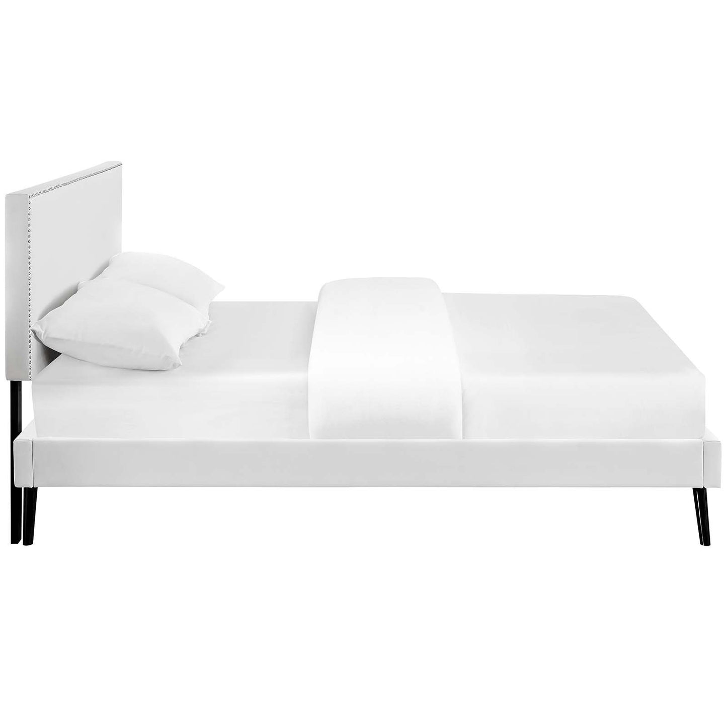 Bed | CasaFoyer Macie Platform Bed | Solid Wood Frame | Vinyl Upholstery | Tapered Legs | No Box Spring Needed | King Size | White | casafoyer.myshopify.com