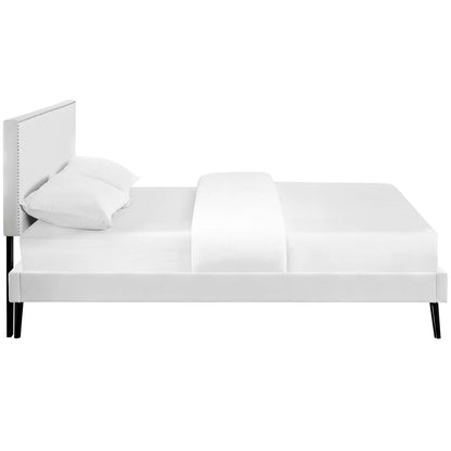 Bed | CasaFoyer Macie Platform Bed | Solid Wood Frame | Vinyl Upholstery | Tapered Legs | No Box Spring Needed | King Size | White | casafoyer.myshopify.com