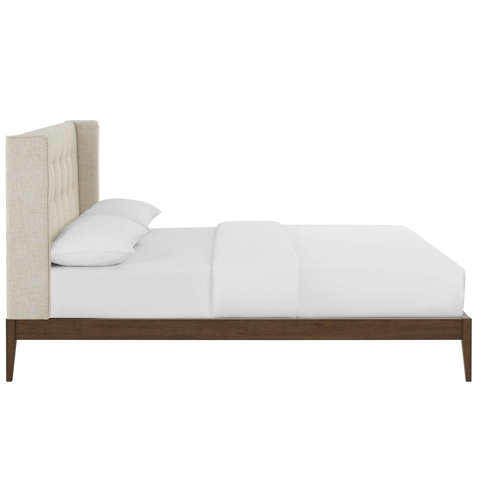 adjustable bed bases | CasaFoyer Hadley Queen Wingback Platform Bed | Mid-Century Modern Design | Biscuit Tufting | Plush Foam Padding | Durable Fabric Upholstery | Sturdy Splayed Legs | Wood Slat Support System | Farmhouse/Rustic/Modern Style | Beige | casafoyer.myshopify.com