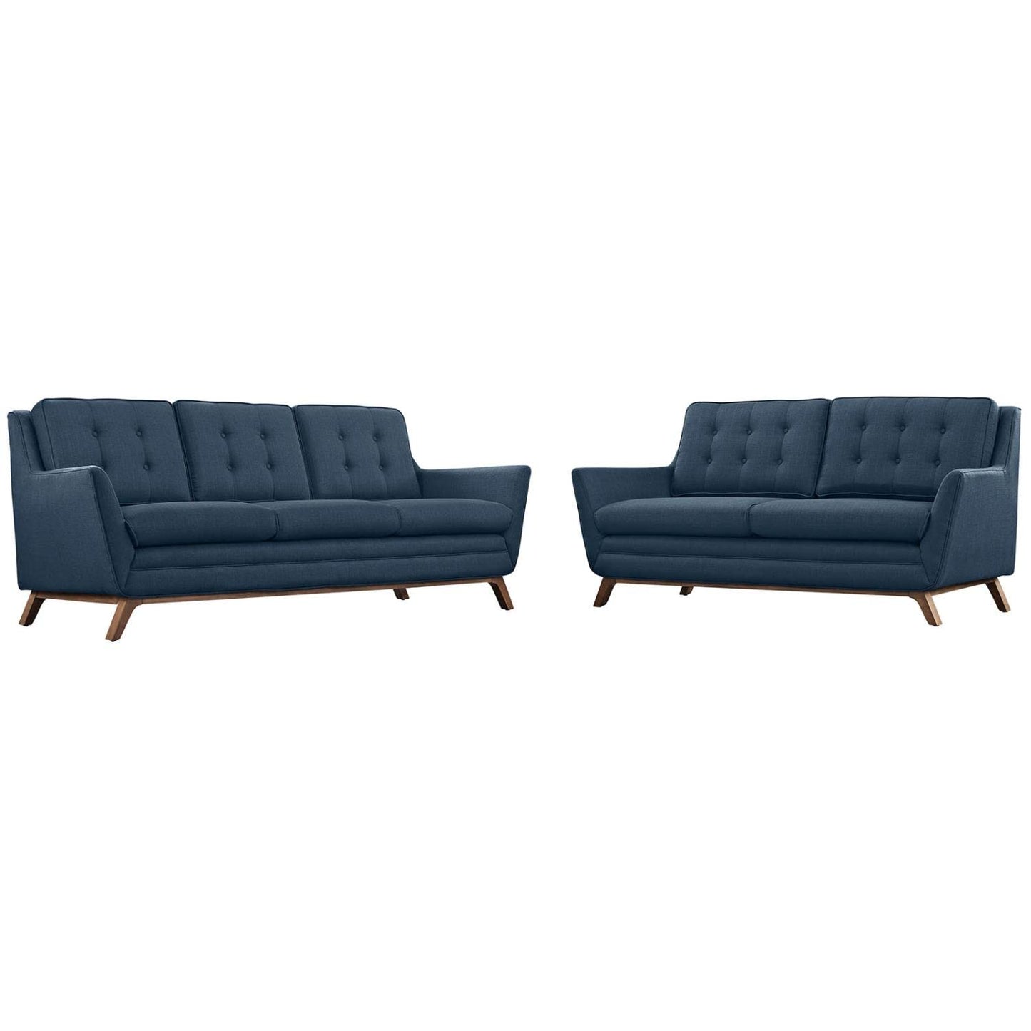 sofas | CasaFoyer Beguile Collection | Mid-Century Fabric Loveseat & Sofa Set | Walnut Base | Tufted Back Cushions | Plush Seats | Ideal for Living Room or Lounge | casafoyer.myshopify.com