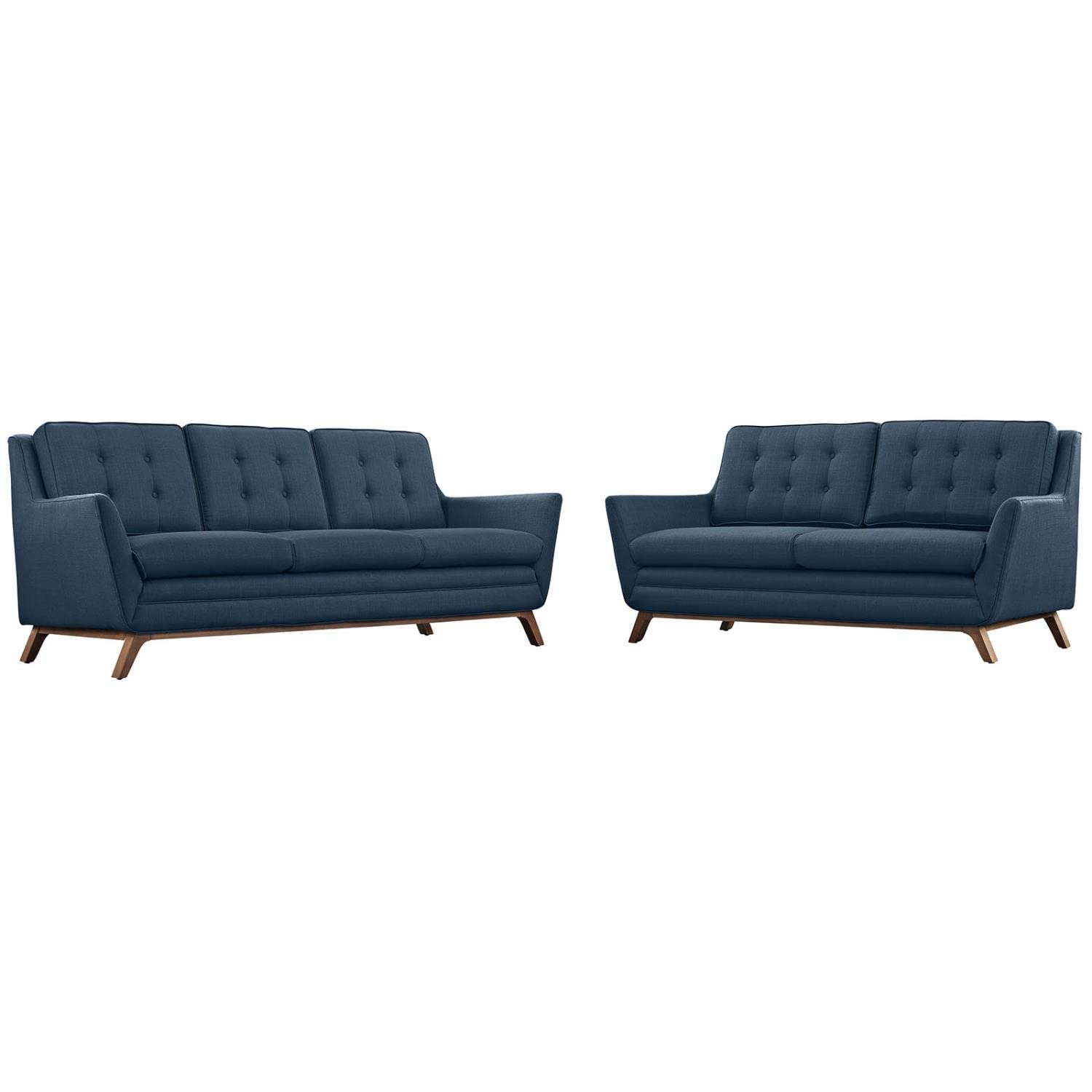sofas | CasaFoyer Beguile Collection | Mid-Century Fabric Loveseat & Sofa Set | Walnut Base | Tufted Back Cushions | Plush Seats | Ideal for Living Room or Lounge | casafoyer.myshopify.com