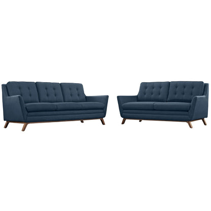 sofas | CasaFoyer Beguile Collection | Mid-Century Fabric Loveseat & Sofa Set | Walnut Base | Tufted Back Cushions | Plush Seats | Ideal for Living Room or Lounge | casafoyer.myshopify.com