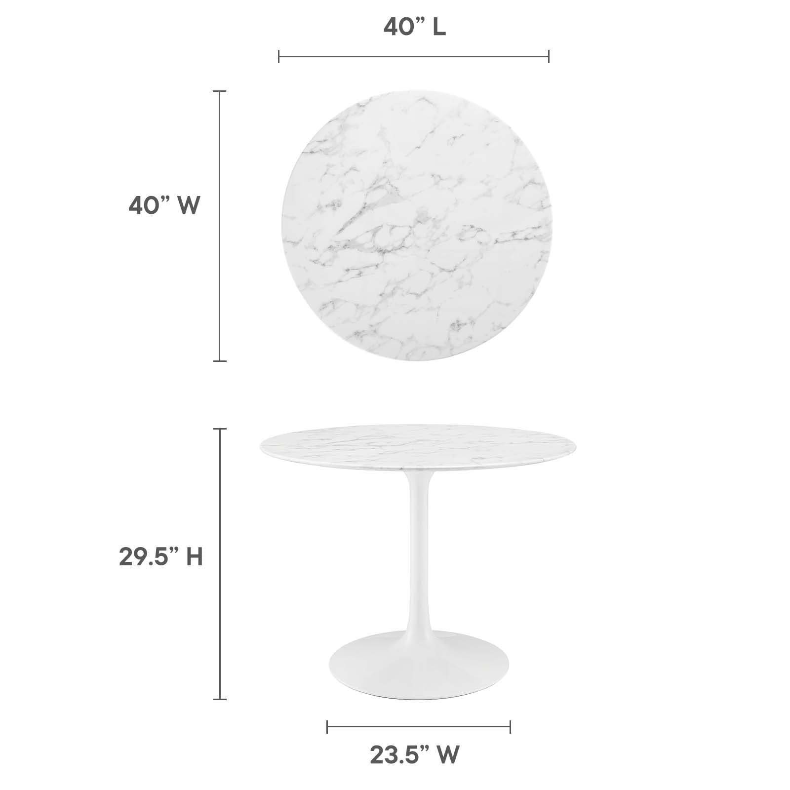 Dining Table | Lippa 40 Round Artificial Marble Dining Table | Timeless Modern Design | Scratch Resistant Finish | Tapered Metal Base | White | casafoyer.myshopify.com
