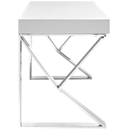 home office desks | Ergode Modern Adjacent Desk | High Gloss Veneer Top | Polished Steel Base | Dual Drawers | Contemporary Workspaces | casafoyer.myshopify.com