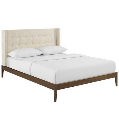 adjustable bed bases | CasaFoyer Hadley Queen Wingback Platform Bed | Mid-Century Modern Design | Biscuit Tufting | Plush Foam Padding | Durable Fabric Upholstery | Sturdy Splayed Legs | Wood Slat Support System | Farmhouse/Rustic/Modern Style | Beige | casafoyer.myshopify.com