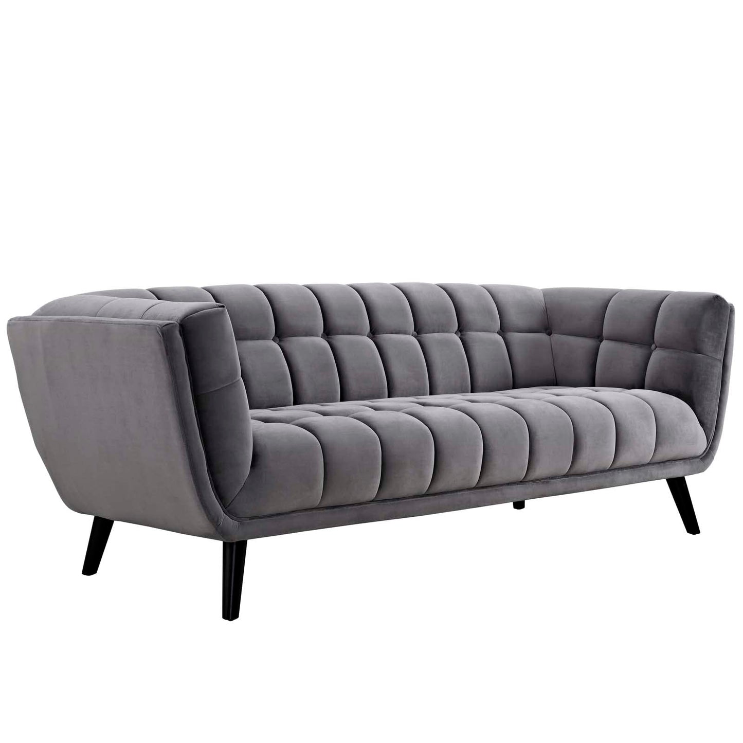 sofas | CasaFoyer Bestow Performance Velvet Sofa | Luxurious Stain-Resistant Button Tufted | Mid-Century Modern Farmhouse Style | Gray | casafoyer.myshopify.com