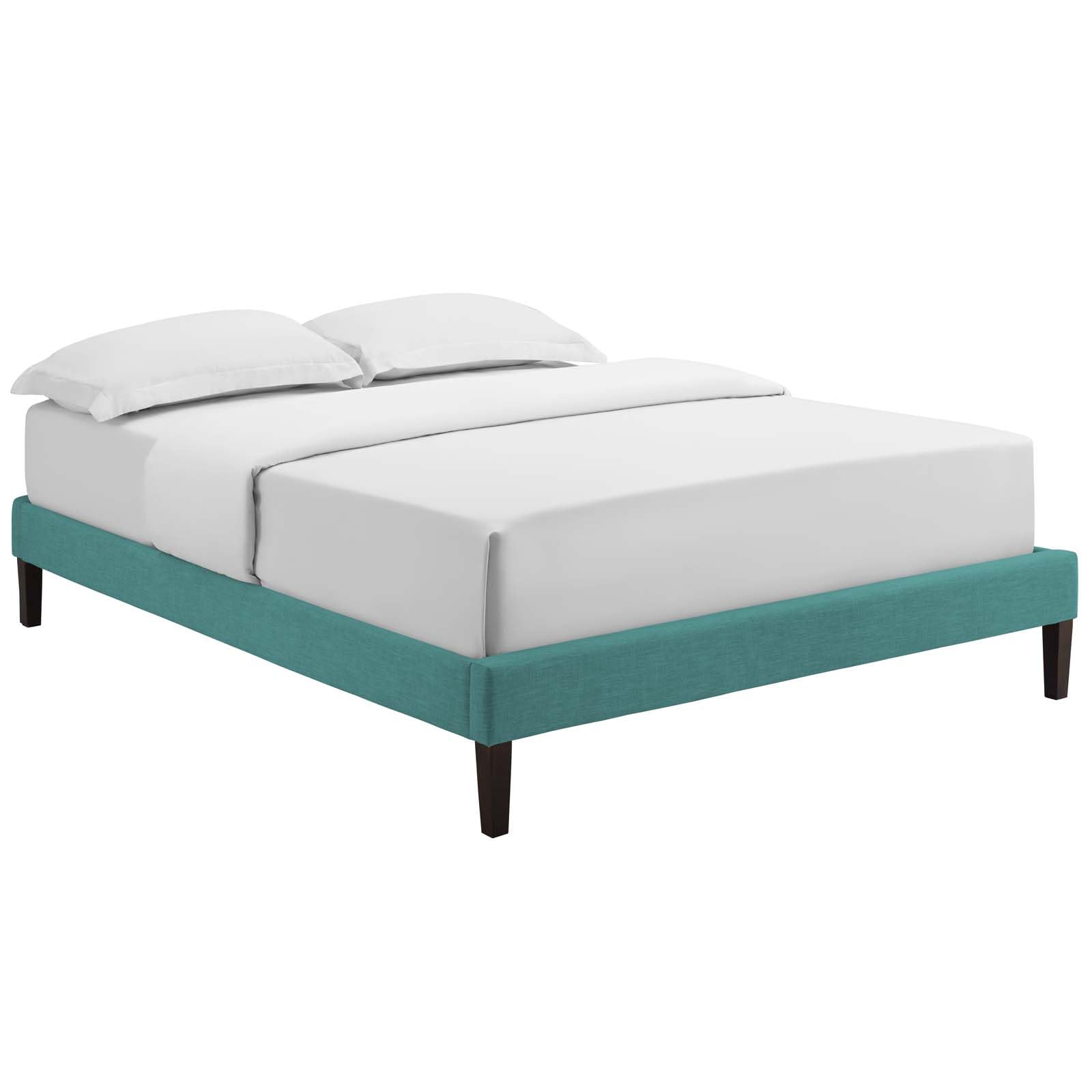 Bed | CasaFoyer  Tessie Platform Bed | Solid Wood Frame | Polyester Upholstery | Tapered Legs | Teal | No Box Spring Needed | Fits Memory Foam Mattresses | Ideal for Modern Bedrooms | Full Size | casafoyer.myshopify.com