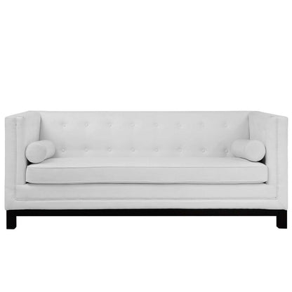 sofas | CasaFoyer Imperial Sofa | Mid-Century Modern Leather | Tufted Buttons | Side Pillows | Fine Stitch Upholstery | Stained Wood Frame | Regal Charm & Timeless Elegance | casafoyer.myshopify.com