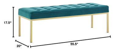 home office desk chairs | CasaFoyer Loft Button Tufted Performance Velvet Accent Bench | Gold Teal | Contemporary Design | Stainless Steel Legs | Supports up to 300 lbs | casafoyer.myshopify.com
