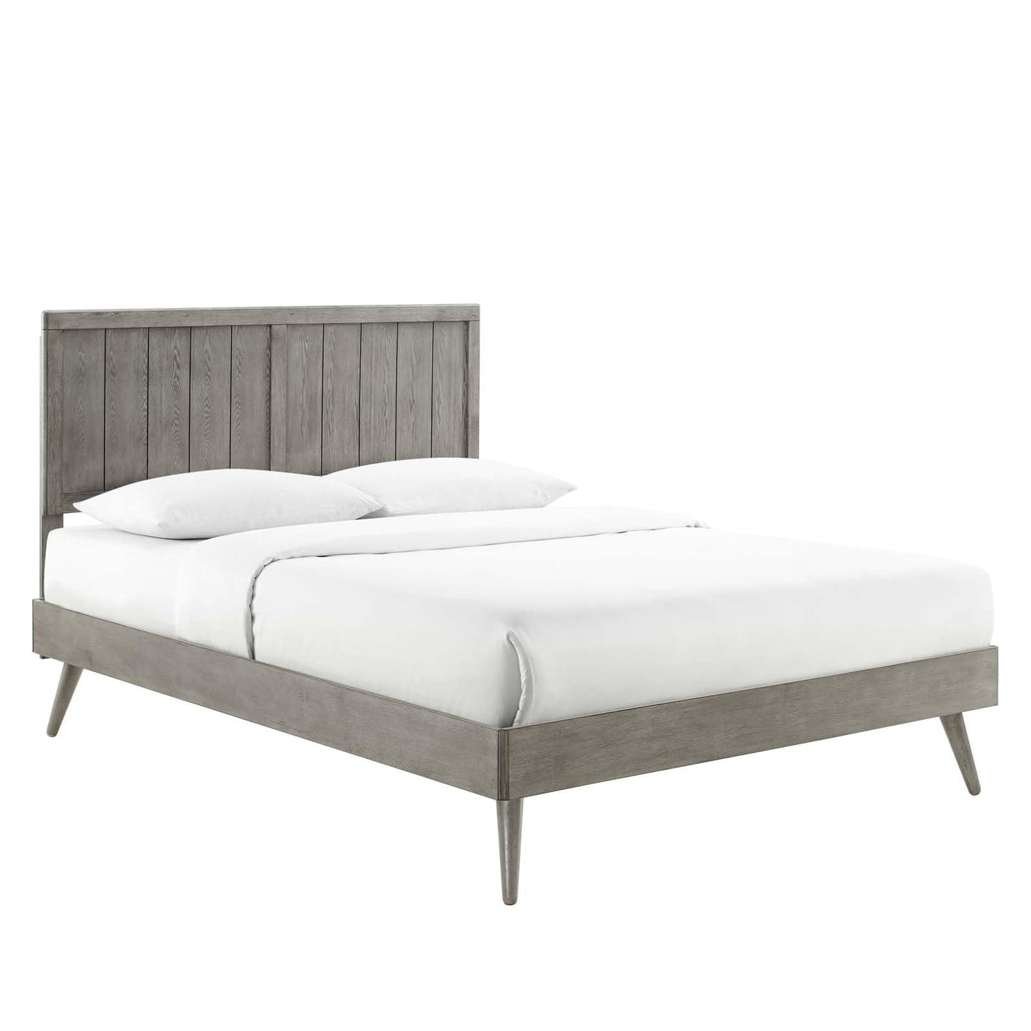 Bed | CasaFoyer Alana Wood Full Platform Bed | Retro Design | Durable Construction | No Box Spring Needed | Gray | casafoyer.myshopify.com