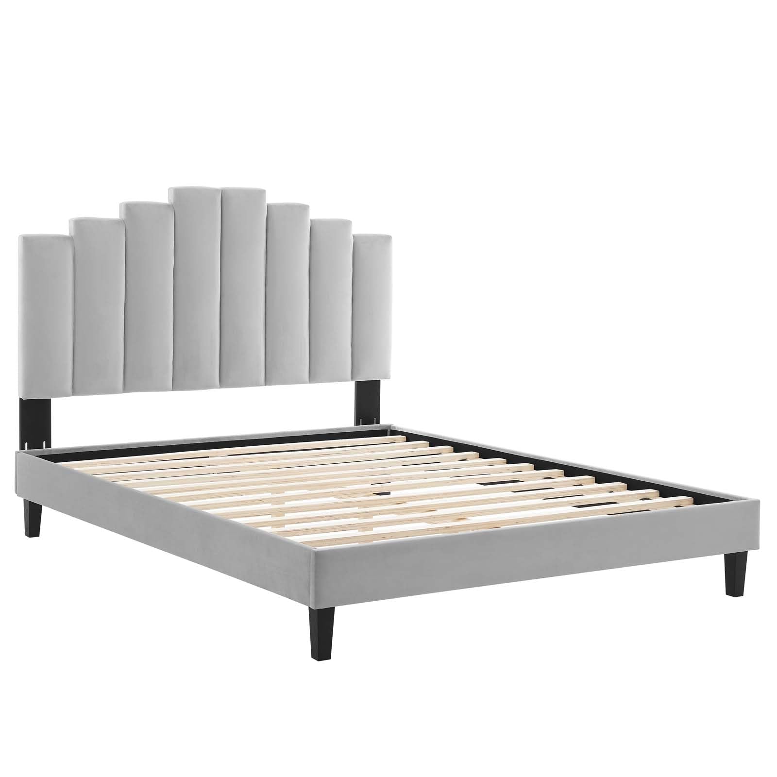 adjustable bed bases | CasaFoyer Elise Performance Velvet Full Platform Bed | Art Deco Style | Channel Tufted Headboard | Stain-Resistant Velvet Upholstery | Black Wood Legs | Ultimate Comfort | Sturdy Foundation | Easy Assembly | Full/Queen Size | casafoyer.myshopify.com
