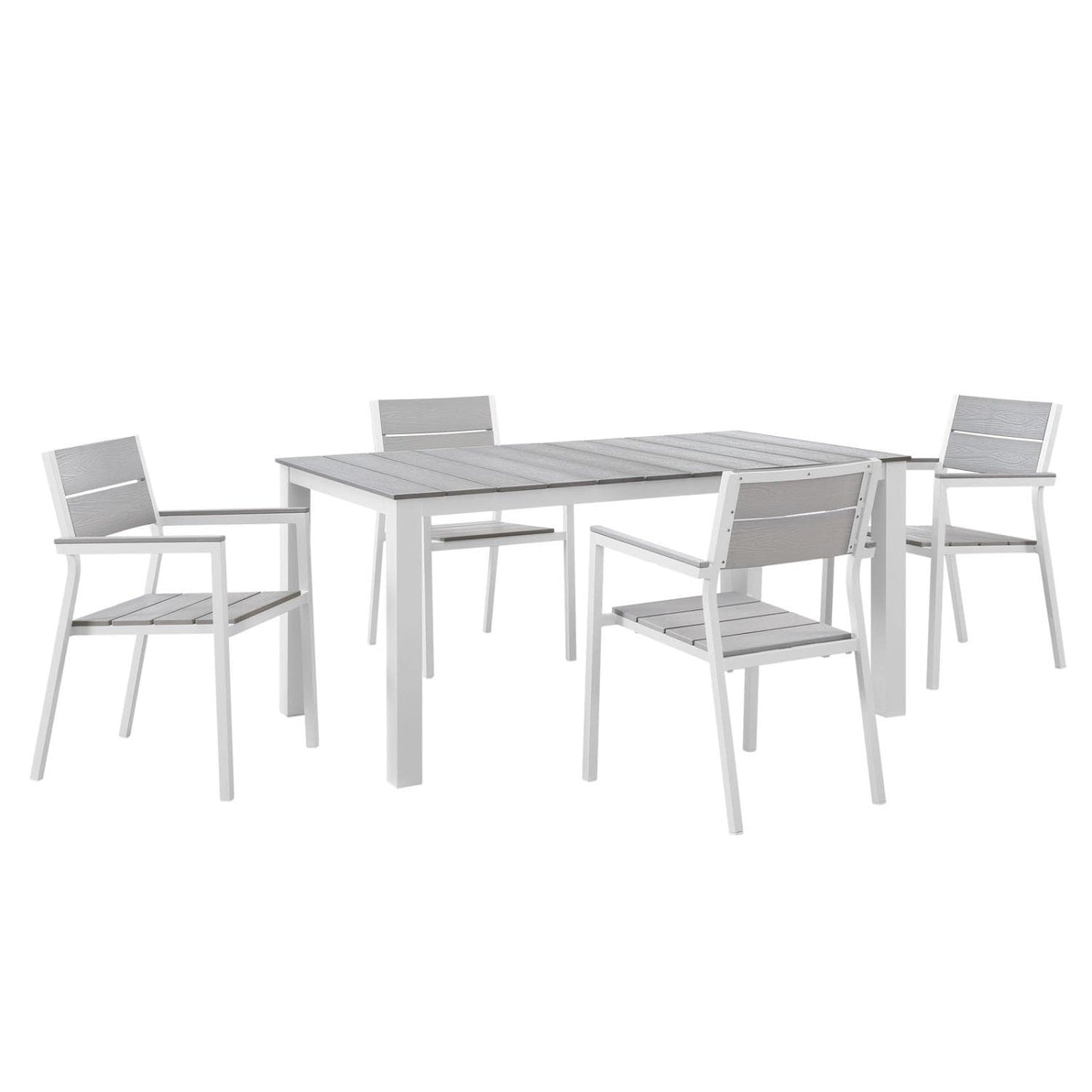 Patio Furniture Sets | Maine Outdoor Patio Dining Furniture Collection | Synthetic Wood Grain Plank Boards | Aluminum Frame | 5 Piece Set | White Light Gray | casafoyer.myshopify.com
