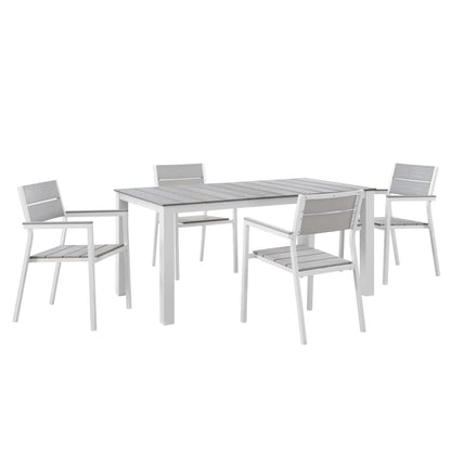 Patio Furniture Sets | Maine Outdoor Patio Dining Furniture Collection | Synthetic Wood Grain Plank Boards | Aluminum Frame | 5 Piece Set | White Light Gray | casafoyer.myshopify.com