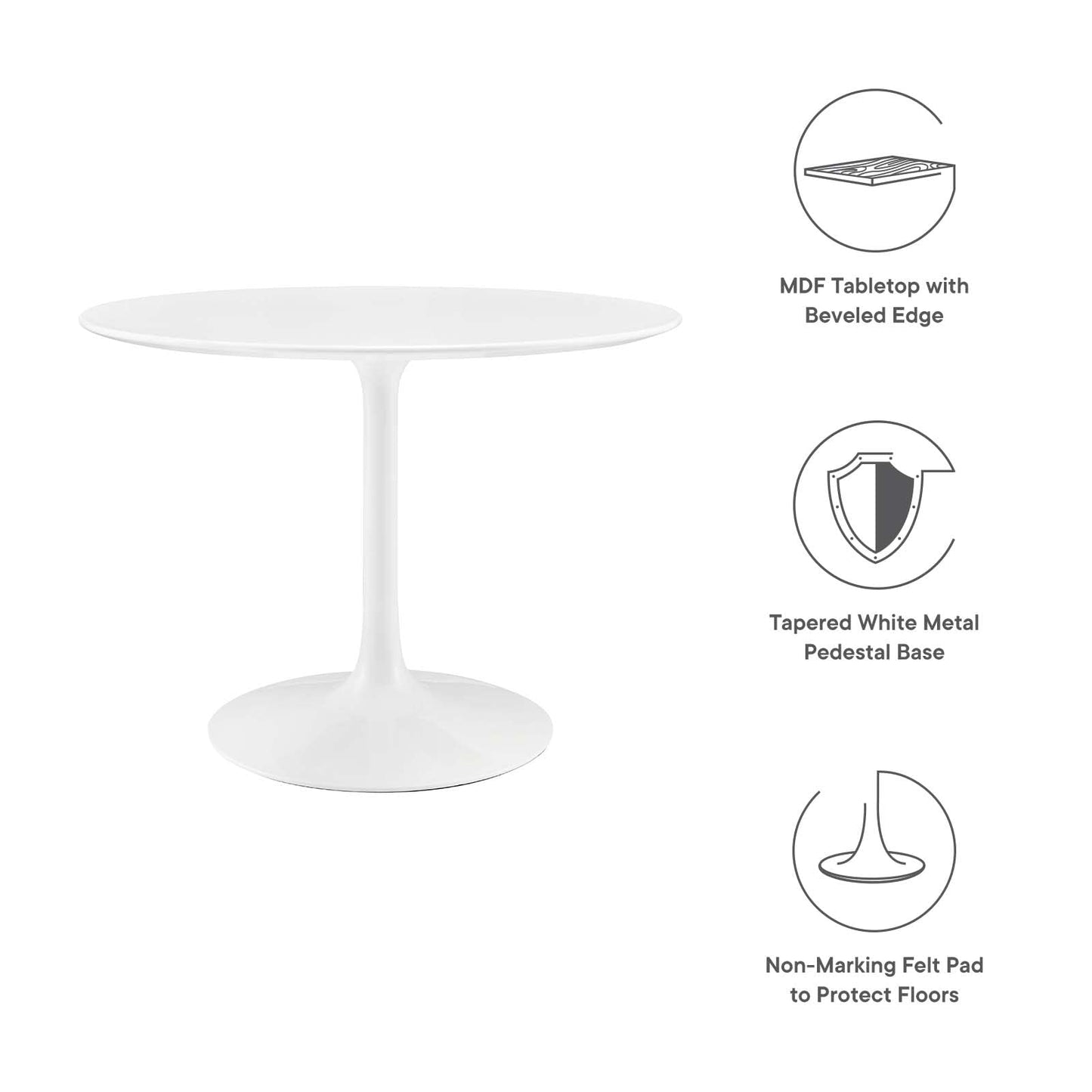 Dining Table | Lippa 40 Round Dining Table | Timeless Design | Chip-Resistant Lacquer Finish | Metal Tapered Base | White Top | casafoyer.myshopify.com