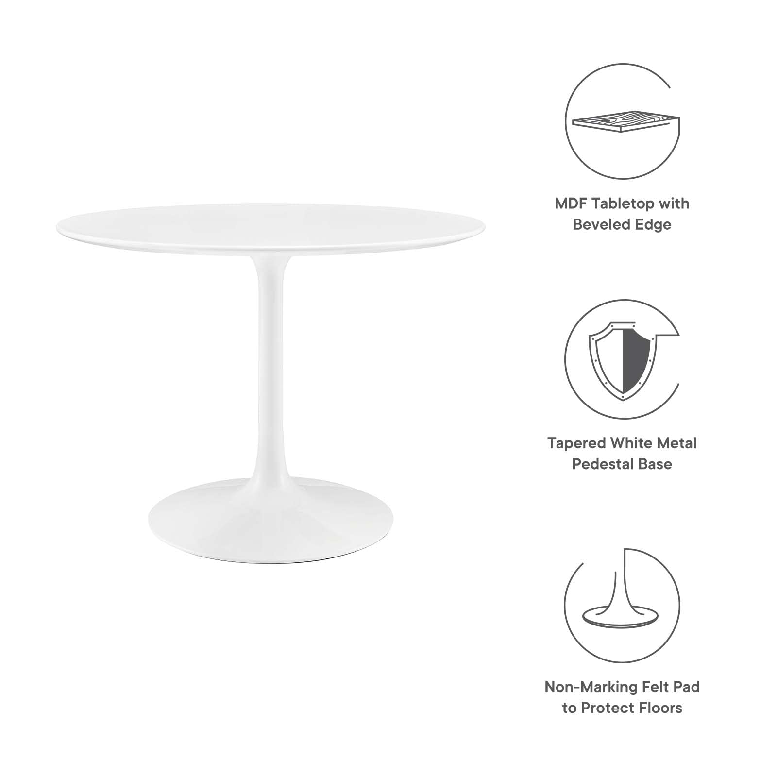 Dining Table | Lippa 40 Round Dining Table | Timeless Design | Chip-Resistant Lacquer Finish | Metal Tapered Base | White Top | casafoyer.myshopify.com