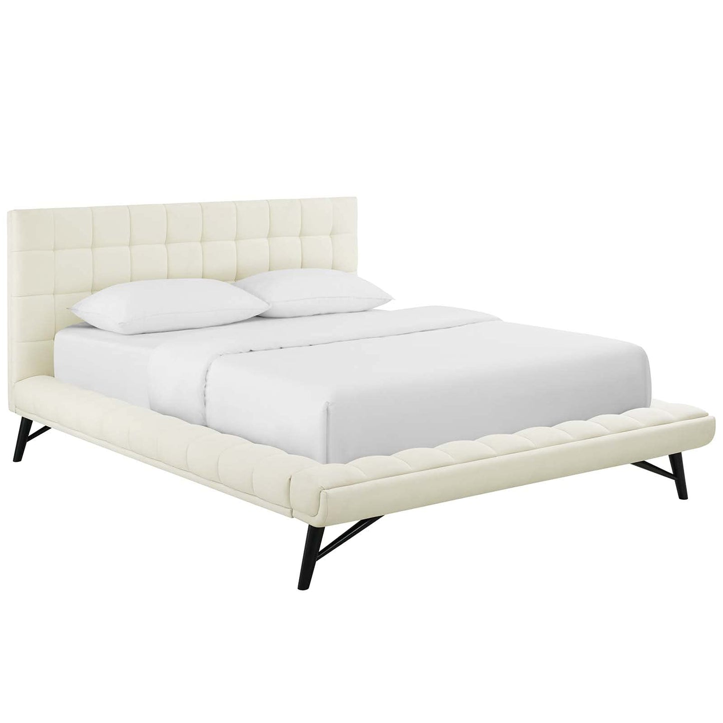 Bed | CasaFoyer Julia Queen Platform Bed | Elegant & Sophisticated | Biscuit Tufted | Sturdy Plywood Frame | Wood Slat Support System | Ivory Fabric | casafoyer.myshopify.com