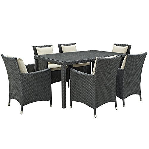 kitchen and dining room sets | CasaFoyer Sojourn Outdoor Patio Furniture Set | 7 Piece Dining Collection | Sunbrella Cushions | Synthetic Rattan Weave | Aluminum Frame | casafoyer.myshopify.com