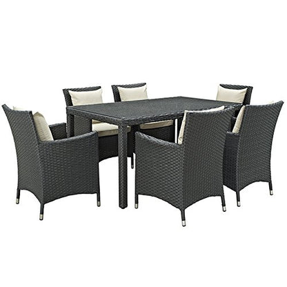 kitchen and dining room sets | CasaFoyer Sojourn Outdoor Patio Furniture Set | 7 Piece Dining Collection | Sunbrella Cushions | Synthetic Rattan Weave | Aluminum Frame | casafoyer.myshopify.com