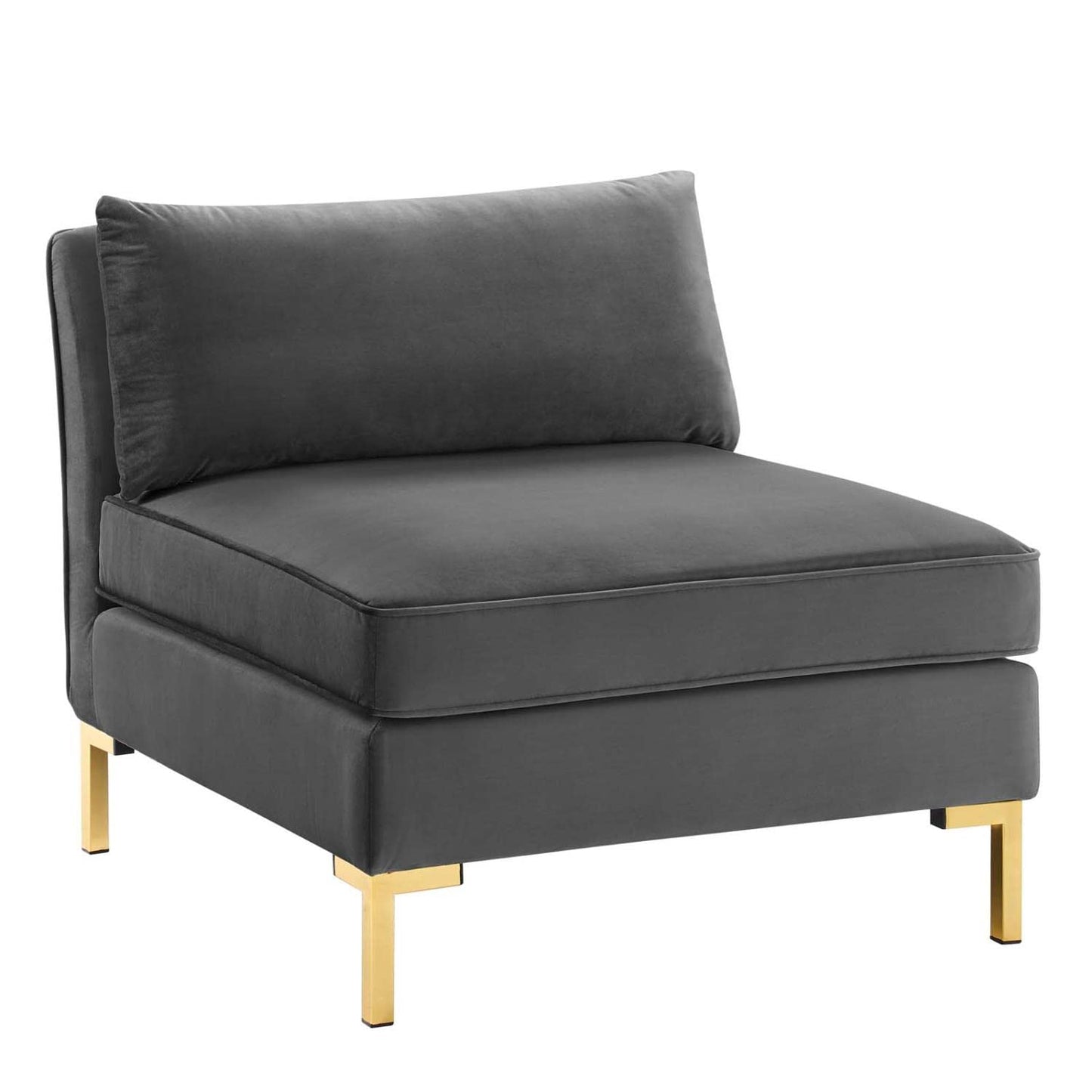 home office desk chairs | CasaFoyer Ardent Performance Velvet Armless Chair | Vintage Modern Glam Deco Style | French Piping | Stain-Resistant | Customizable Sectional Sofa | Gold Metal Legs | 440 lbs Weight Capacity | Gray | casafoyer.myshopify.com
