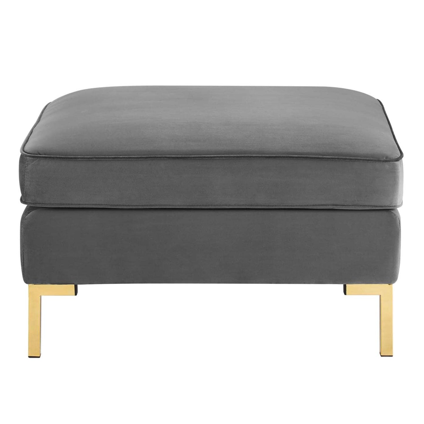 ottomans | CasaFoyer Ardent Performance Velvet Ottoman | Vintage Modern Glam Deco Style | French Piping | Stain-Resistant | Secure Fit | Gold Metal Legs | casafoyer.myshopify.com