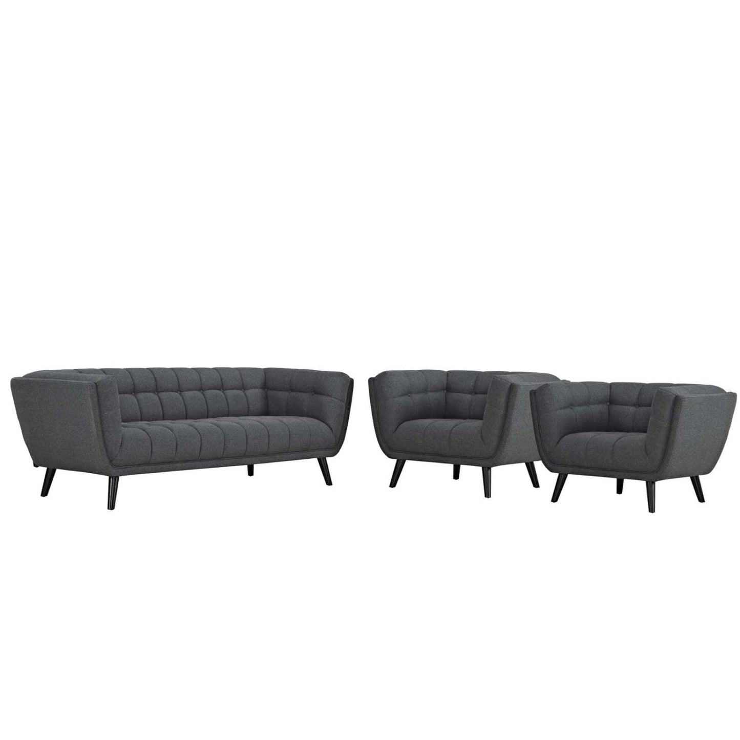kitchen and dining room sets | CasaFoyer Bestow Collection | Upholstered Sofa & Armchair Set - Gray | Polyester Fabric | Button Tufting | Splayed Legs | Mid-Century Modern Farmhouse | 3 Piece | casafoyer.myshopify.com