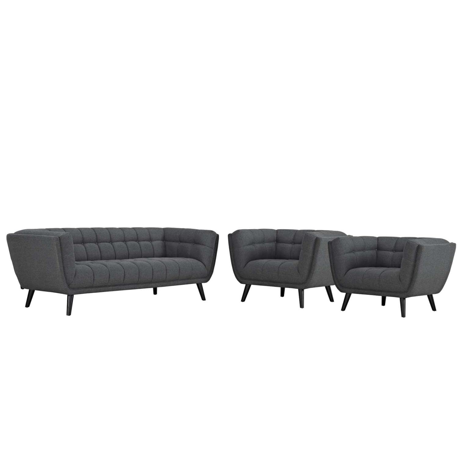 kitchen and dining room sets | CasaFoyer Bestow Collection | Upholstered Sofa & Armchair Set - Gray | Polyester Fabric | Button Tufting | Splayed Legs | Mid-Century Modern Farmhouse | 3 Piece | casafoyer.myshopify.com