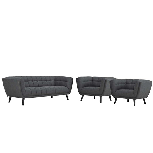 kitchen and dining room sets | CasaFoyer Bestow Collection | Upholstered Sofa & Armchair Set - Gray | Polyester Fabric | Button Tufting | Splayed Legs | Mid-Century Modern Farmhouse | 3 Piece | casafoyer.myshopify.com